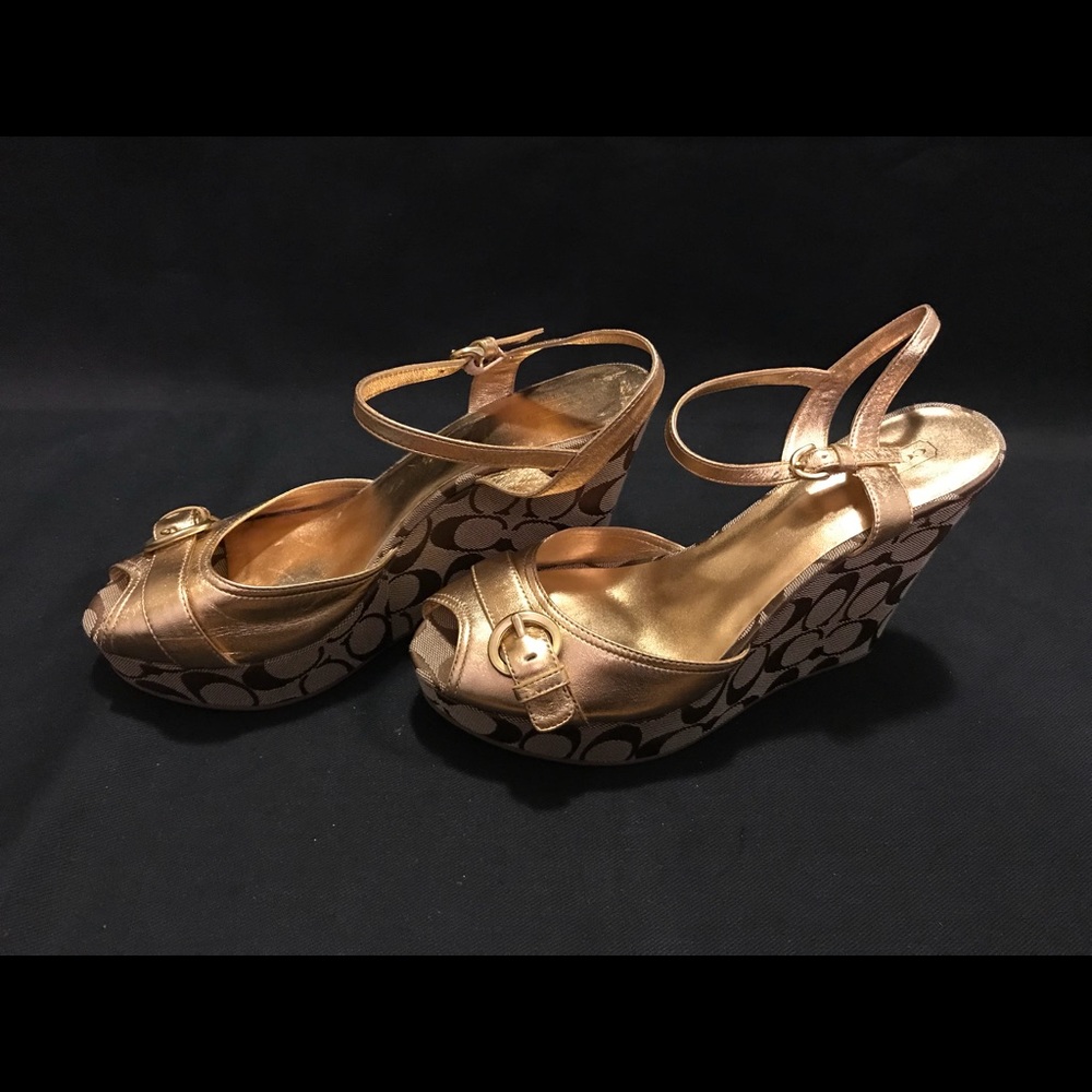 Coach Signature C Wedges with Gold Accents